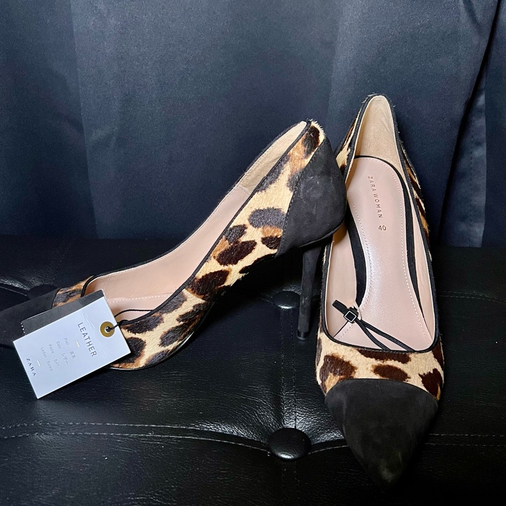 **SOLD** Zara Leopard Print Heels Leather Stilettos (US 9/EU 40) NWT